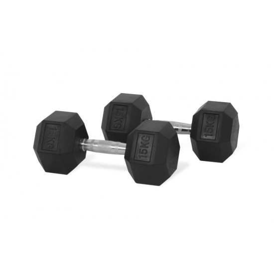 Rubber Coated Hex Dumbbells 15kg Pair (15Kg X 2 PCS=30 KG)